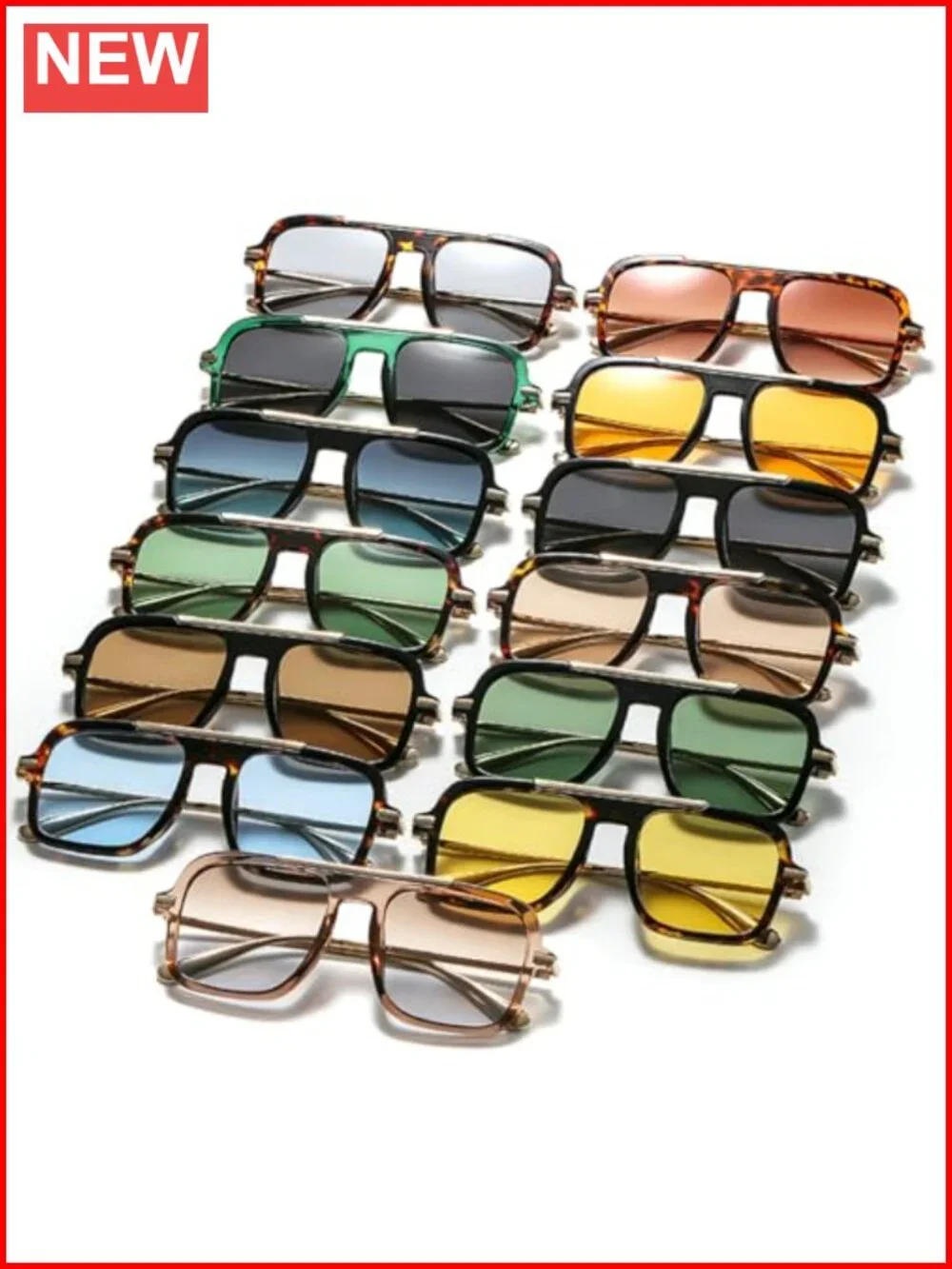 Vintage Oversized Pilot Square Sunglasses UV400 for Women Men